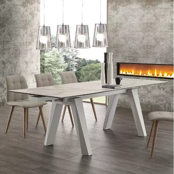 jedálenský stôl, stôl, stoličky, nábytok, taliansky nábytok, biely jedálenský stôl, CARTONE CERAM - LS